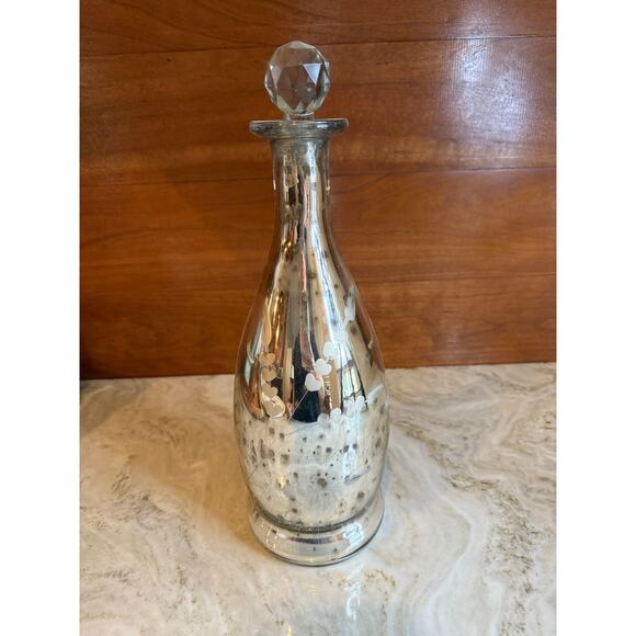 Vintage Style Etched Silver Mercury Glass Bottle Glass Stopper - Picture 1 of 4